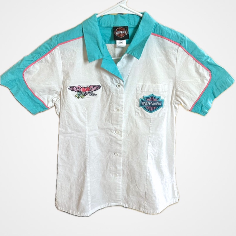 Vintage Harley Davidson White Button Down Logo Shirt - L 12/14